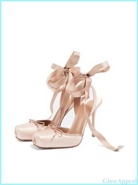 Satin Ballet Slingback High Heels with Bows Lace-Up Stiletto Pumps